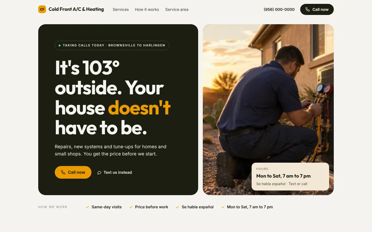 Cold Front A/C & Heating, sample site