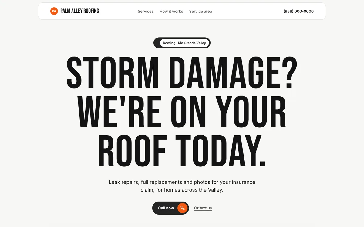 Palm Alley Roofing, sitio de ejemplo